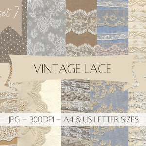 Vintage Lace - Digital Download - Printable - Junk Journal - Collage - Set 7