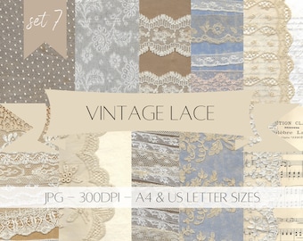 Vintage Lace - Digital Download - Printable - Junk Journal - Collage - Set 7