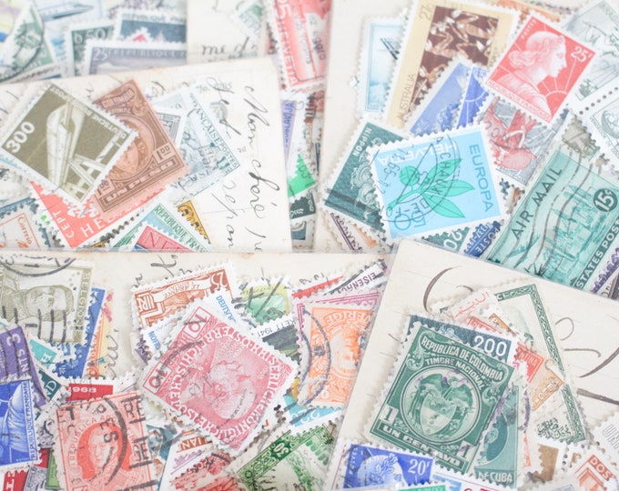50 Assorted Vintage World Postage Stamps - Junk Journal - Scrapbooking - Collage - Stamp Collecting