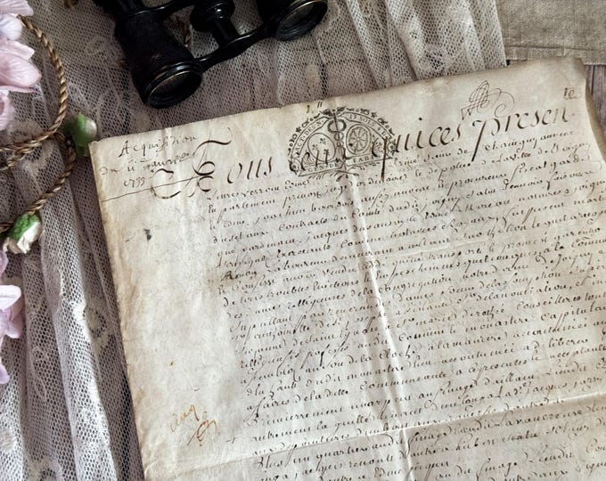 1733 - Antique French Legal Handwritten Document - Parchment - Vintage Ephemera - 18th Century