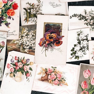 Assorted Vintage French Floral Postcards - Random Selection - 1900's - 20th Century - Junk Journal - Scrapbooking - Collage