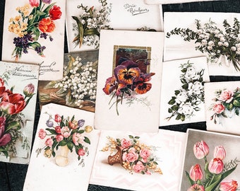 Assorted Vintage French Floral Postcards - Random Selection - 1900's - 20th Century - Junk Journal - Scrapbooking - Collage