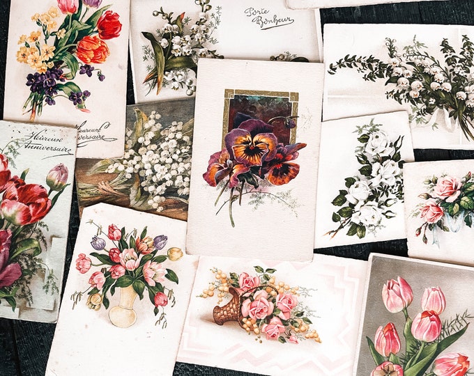 Assorted Vintage French Floral Postcards - Random Selection - 1900's - 20th Century - Junk Journal - Scrapbooking - Collage