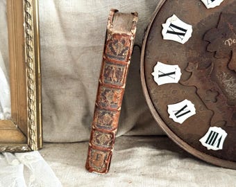 1674 Antique French Leather Bound Book - 17th Century - Bookshelf Decor