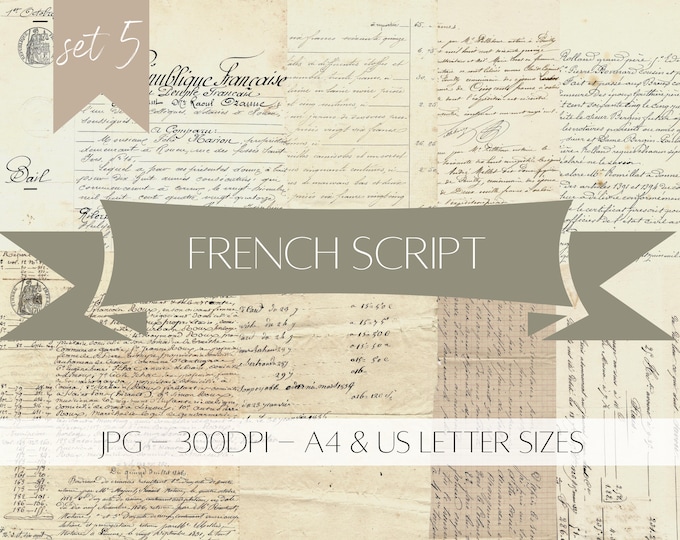 Antique French Paper Ephemera - Digital Download - Printable - Junk Journal - Collage - Set 5