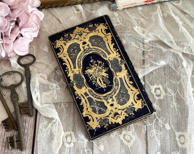 Antique French Gilded Book - 19th Century - Pretty Book cover - Bookshelf Decor