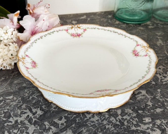 Vintage French Porcelain Cake Plate - Pedestal Stand - Limoges