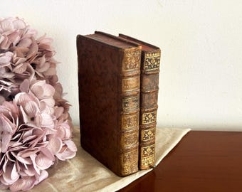 Set of 2 Antique French Leather Bound Books - Bookshelf Decor - 18th Century - 1700s