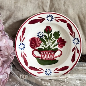 Vintage French Decorative Soup Plate - Hand Painted Floral Pattern