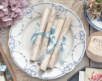 Antique Paper Decorative Photo Props - Vintage French Paper - Blue Ribbon - SET OF 4