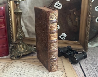 1730 Antique French Leather Bound Book - 18th Century - Bookshelf Decor
