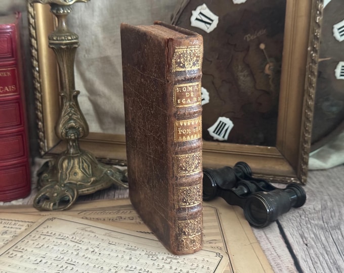 1730 Antique French Leather Bound Book - 18th Century - Bookshelf Decor