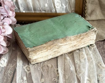 Antique French Green Paperback Book with Ruffled Pages - 19th Century - Rag Paper