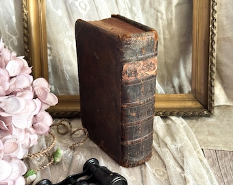 1664 Antique French Leather Bound Book - 17th Century - Bookshelf Decor