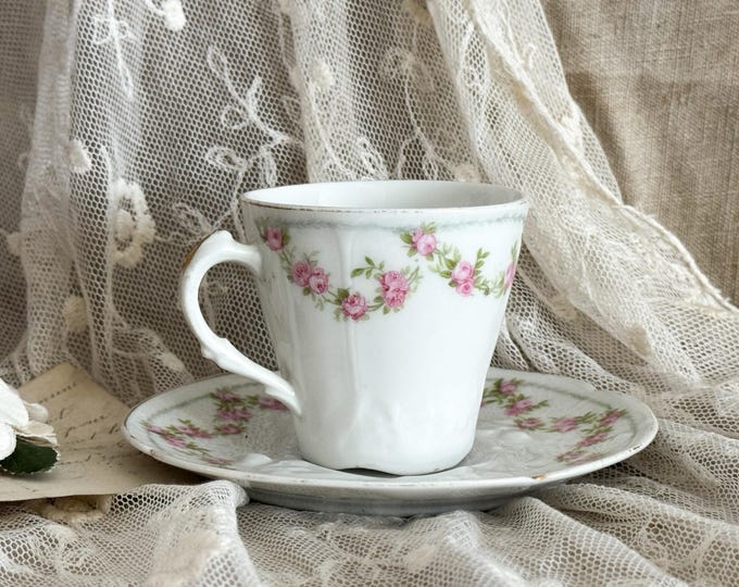 Antique French Porcelain Cup and Saucer