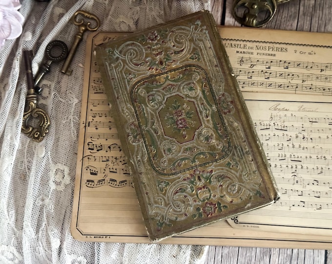 Antique French Romantic Gilded Book - 19th Century - Shabby Chic - Bookshelf Decor