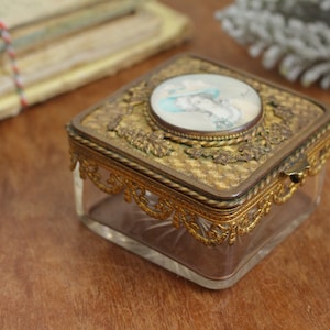 Antique French Gilded Ormolu Trinket Box: Hand-Painted Portrait