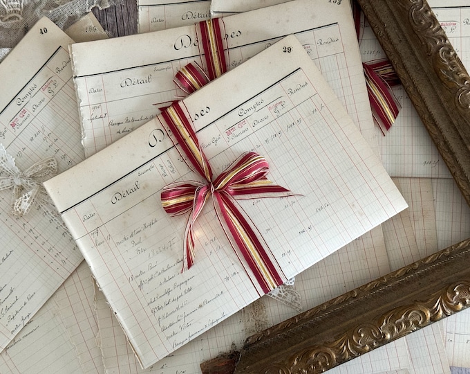 5 Antique French Ledger Pages - Paper Ephemera - 1920's - Junk Journaling - Collage - Scrapbooking