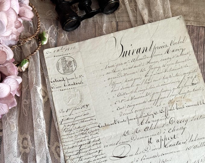 1833 Antique French Legal Handwritten Document - Vintage Ephemera