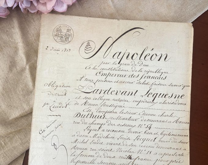 1813 Antique French Legal Handwritten Document Page - Vintage Ephemera