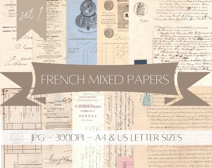 Antique French Paper Ephemera - Digital Download - Printable - Junk Journal - Collage - #1