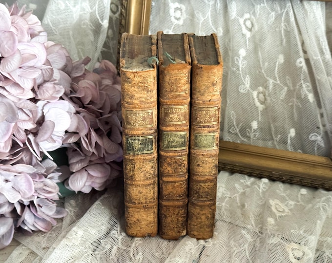 Set of 3 Antique French Leather Bound Books - Racine - 18th Century