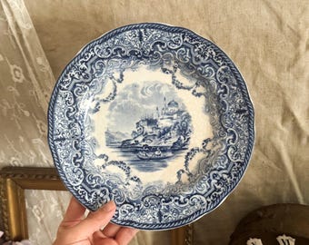 Vintage Copeland England Ironstone Plate - Blue Transferware - Kitchen Decoration