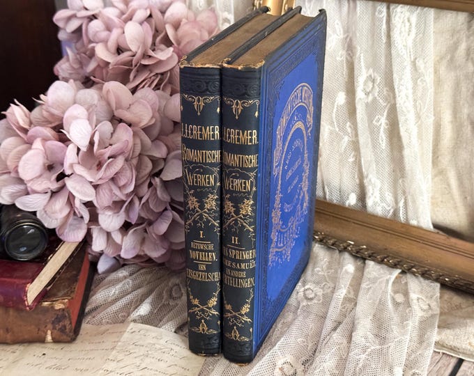 Set of 2 Antique Dutch Books - Bookshelf Decor Display