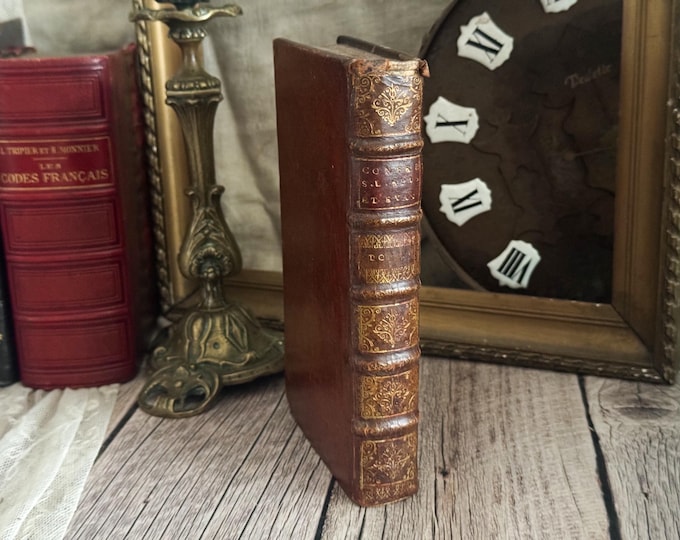 1698 Antique French Leather Bound Book - 17th Century - Bookshelf Decor