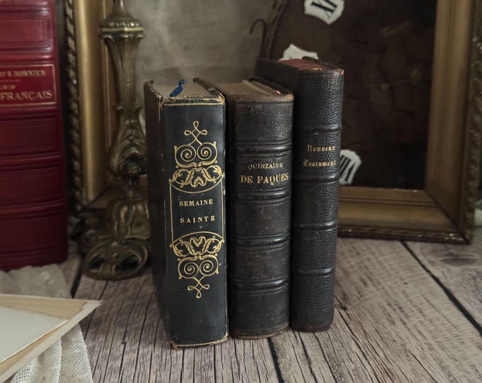 Set of 3 Antique French Small Books - Bookshelf Decor