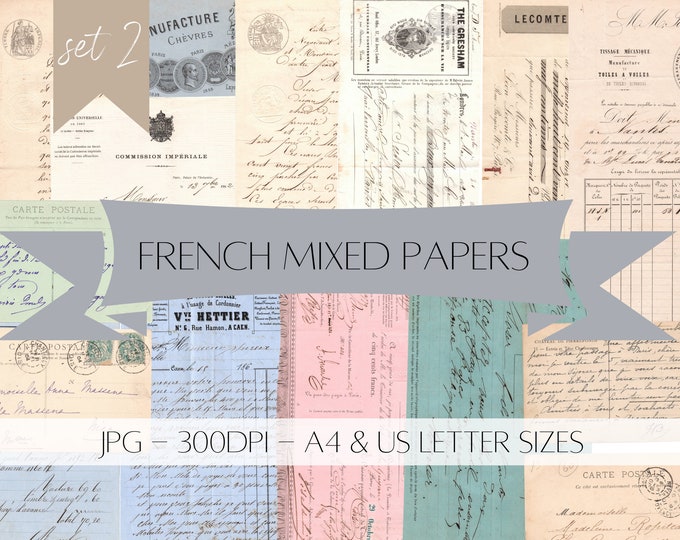 Antique French Paper Ephemera - Digital Download - Printable - Junk Journal - Collage - #2