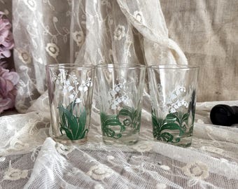Set of 3 Vintage French Glasses - Glassware - Lily of the Valley
