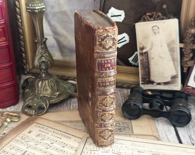 1685 Antique French Leather Bound Book - 17th Century - Bookshelf Decor