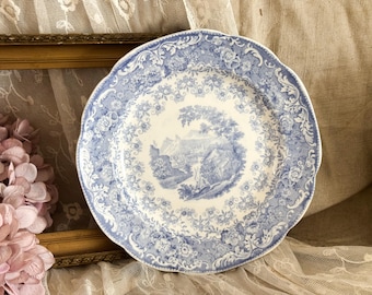 Vintage Swedish Rostrand Ironstone Dinner Plate - Blue Transferware - Kitchen Decoration