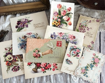 Set of 10 French Floral Postcards & Paper Ephemera - 1900's - 20th Century - Junk Journal - Scrapbooking - Collage - Set 3