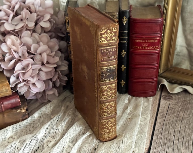 1739 Antique Leather Bound Book - 18th Century - Bookshelf Decor - Voltaire
