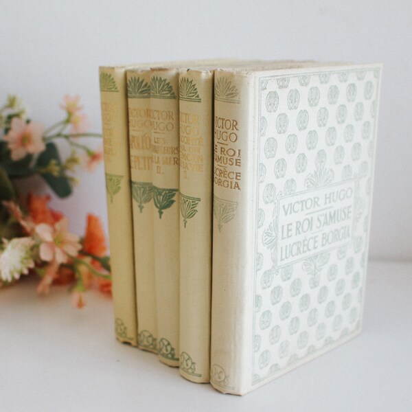 Set of 5 Vintage French Nelson Books - Book Bundle - Shabby Chic - Decorative Books - Victor Hugo