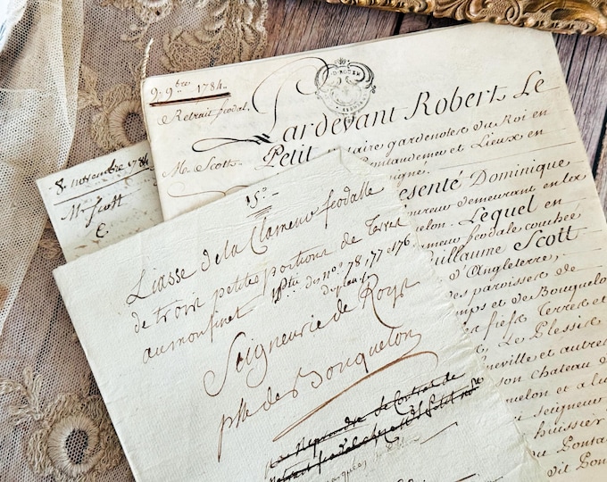 1784 - Antique French Legal Handwritten Document - Parchment - Vintage Ephemera - 18th Century