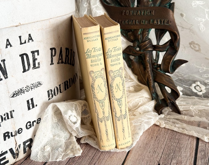 Set of 2 Vintage French Nelson Books - Book Bundle - Shabby Chic - Decorative Books - The Three Musketeers - Alexandre Dumas