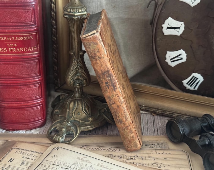 Small Antique French Leather Bound Book 18th Century - Bookshelf Decor