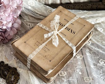Set of 2 Antique French Paperback Books with Ruffled Pages - 19th Century