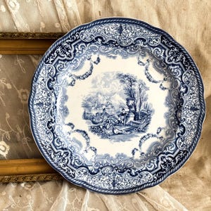 Vintage Copeland England Ironstone Dinner Plate - Blue Transferware - Kitchen Decoration