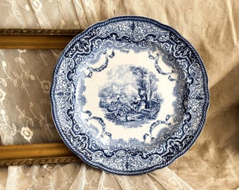 Vintage Copeland England Ironstone Dinner Plate - Blue Transferware - Kitchen Decoration