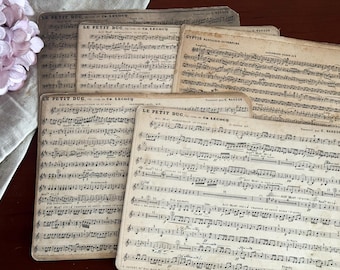Set of 5 Antique French Music Sheets - Music Cards - Shabby Chic