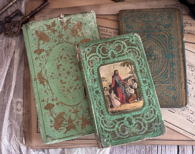 Set of 3 Antique French Gilded Books - 19th Century - Bookshelf Decor