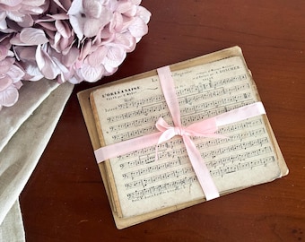 Set of 5 Antique French Music Sheets - Music Cards - Shabby Chic