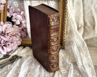 1757 Antique Leather Bound Book - Latin - 18th Century - Bookshelf Decor