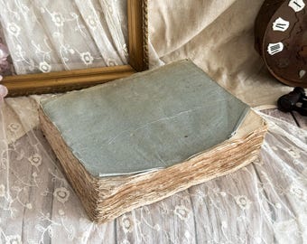 Antique French Large Blue Paperback Book with Ruffled Pages - 19th Century - Bookshelf Decor - Rag Paper