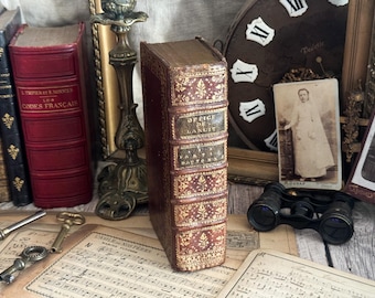1745 Antique French Leather Bound Book - 18th Century - Bookshelf Decor