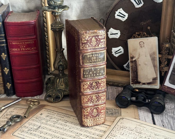 1745 Antique French Leather Bound Book - 18th Century - Bookshelf Decor